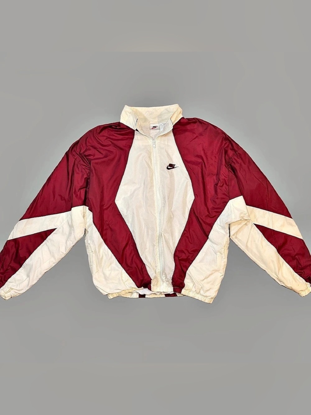 RARE vintage Nike White and Maroon Windbreaker jacket early 90s grail Zipup Sz L